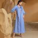 Women's Clothing Embroidered Silver Feather Edge Robe Jalibaya Dress_ecoleips.com