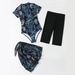 Women's Clothing Hot Selling Swimsuit Fashion Gauze Skirt Style Leaf Print Zipper Three Piece Swimsuit_ecoleips.com