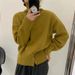 Japanese-Inspired High Neck Soft Sweater For Women - Retro Button Detail Casual Pullover (Off-White/Khaki/Olive Green/Black/Greyish)_ecoleips.com