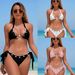 Summer New Women's Clothing Solid Color Bikini Swimsuit Flattering Striped Design Lace Up Shell Three Piece_ecoleips.com