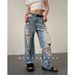 Women's Clothing High Street Hip Hop Ripped Old Retro High Street Jeans_ecoleips.com