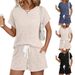 Women's Casual Ribbed Knit Shorts Set Breathable Loungewear Co-Ord Two-Piece Outfit Comfortable Summer T-Shirt And Shorts_ecoleips.com