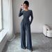 Elegant Women's Ribbed Two Piece Set With Drawstring Top And Wide Leg Pants Long Sleeved Autumn Winter Fashion Style_ecoleips.com