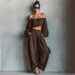 Women's Elegant Casual Fashion Off-the-Shoulder T-Shirt And Pants Set Solid Color American Style Two-Piece Spring/Autumn Summer_ecoleips.com