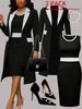 Elegant Stylish Color Blocked Long Sleeved Cardigan Plus Size Women's Clothing Fitted Midi Sleeveless Dress_ecoleips.com