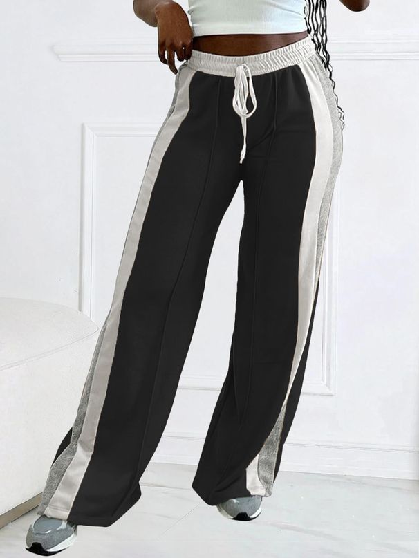 Women's High-Waisted Wide-Leg Pants | Black & White Contrast Flowy Drapery | INS Style Straight-Leg Lounge Palazzo Trousers_ecoleips.com