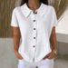 Fashionable And Elegant Lapel Waffle Knit Solid Color Casual Short Sleeved Shirt Women's Clothing Tops New_ecoleips.com