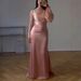 Elegant Mesh Asymmetrical One-Shoulder Long Sleeve Bodycon Evening Dress For Women - Stretch Polyester Formal Gown With Pleated Detail_ecoleips.com
