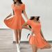 Sexy Backless Solid Color Short Sleeved Dress Waist Cinching A Line Short Skirt For Women Style Fashionable And Slimming_ecoleips.com