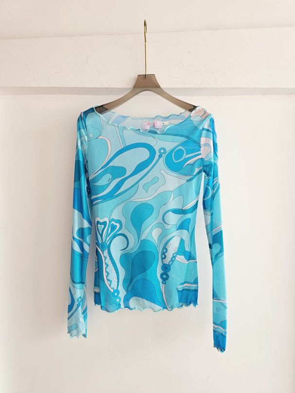 Luxury Women's Long Sleeve T-Shirt Elegant Slim Fit Sheer Base Layer Top with Swirl Print Sun Protection_ecoleips.com