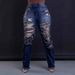 "Tassel-Trim Straight Leg Jeans - Elastic Waist Winter Denim Pants For Women (Blue/Dark Blue, S-XXL)"_ecoleips.com