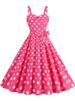 Polka Dot Party Dress Elegant Women Summer Puff Sleeve Square Collar Elastic Waist Vintage Midi Sundress Casual Beach_ecoleips.com