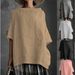 2026 Summer New Top Crew Neck Cotton And Linen Style Solid Color Loose Women's T-shirt_ecoleips.com