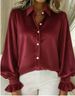 Satin Poplin Shirt With Puff Sleeves – Elegant Turn-Collar Blouse For Work & Evening (S-XXL, Poly-Spandex Blend, Wrinkle-Resistant Office Wear)_ecoleips.com