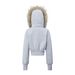 Vintage Grey Hooded Zip-Up Sweatshirt Jacket For Women – Slim Fit Cropped Pullover With Faux Fur Trim_ecoleips.com