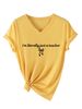 I'm Literally Just Simple Temperament Elegant Printed Casual Women's Loose T-shirt V-neck Short Sleeve_ecoleips.com