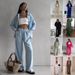 Women's Solid Color Cardigan With Pocket Wide Leg Trousers Suit Casual Trendy Set_ecoleips.com