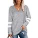 Clothing 2026 Cross-Border Trade European And American Women's Long Sleeve Color-Block V-Neck Loose Casual_ecoleips.com