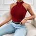 Voya Women's Summer Neck Hanging Sleeveless Knitted T-shirt Cross Collar Strap Solid Color Sexy Hot Girl Top_ecoleips.com