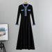 Women's Clothing Spring And Autumn Women's Clothing Temperament Slim Denim Splicing Contrast Color Long Sleeved Dress_ecoleips.com