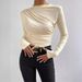 Solid Color Slim-fit Bottoming Shirt Versatile Pleated Design Sense Long-sleeved T-shirt Women's Top_ecoleips.com