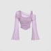 European And American Cross-border Sexy Mesh Neck Ruched Long-sleeve T-shirt, Feminine Elastic Slim-fit Short Top With_ecoleips.com