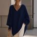 2026 Spring Cross Border Solid Color Long Sleeve V-neck Lazy Style Sweater Women's Loose Knitted Top_ecoleips.com