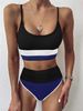 Women's Sexy High-Waisted Two-Piece Swimsuit 2020 European And American Foreign Trade Ribbed Fabric Patchwork Bikini Set 9654_ecoleips.com