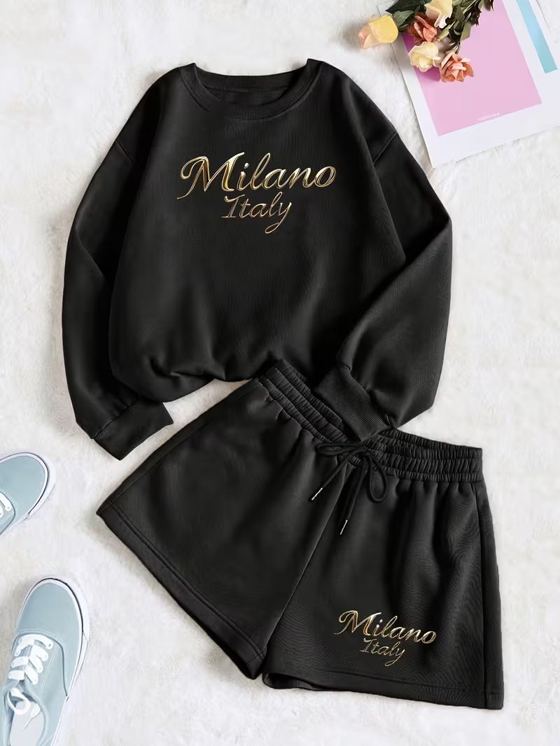 Women's Casual Loose Fit Hoodie Set With Letter Print - Comfortable Sportswear For Everyday Wear (A16 Print)_ecoleips.com