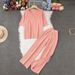 Women's Korean Style Solid Color Knitted Set V Neck Short Sleeve Loose Casual Sweater Top And Wide Leg Pants Two-Piece Clothing_ecoleips.com