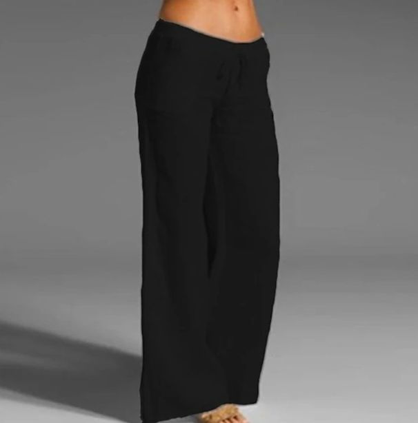 Women's Cotton Linen Wide-Leg Palazzo Pants - Boho Chic Elastic Waist Flared Pants With Pockets For Spring Summer Casual_ecoleips.com
