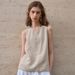 Old Qianfeng Linen Vest Slack Sleeveless Linen Shirt Women's Summer Simple Inner Casual Crew Neck Top_ecoleips.com