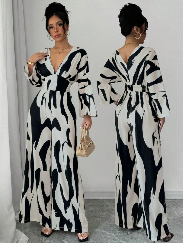 Spring And Summer New Arrivals Women's Clothing Full Body Printed Long Sleeve Wide Leg Jumpsuit_ecoleips.com