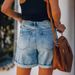2025s 2025 Summer Fashion Street Style Rolled Hem Distressed Straight Leg Women's Denim Shorts_ecoleips.com
