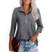 2023 New European And American Hot-Selling Wom's Sev-Quarter Sleeve Zipper V-Neck T-Shirt Top Cross-Border Trade_ecoleips.com