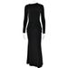 Elegant Women Long Sleeve Maxi Dress Classic Crew Neck Ruched Detail Slimming Tight Bodycon Silhouette Sophisticated Evening Party Dress_ecoleips.com