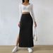 Voya Women's Fashion Minimalist Half Length Skirt Spring/Summer Pit Strip A-line High Waist Split Long Skirt_ecoleips.com