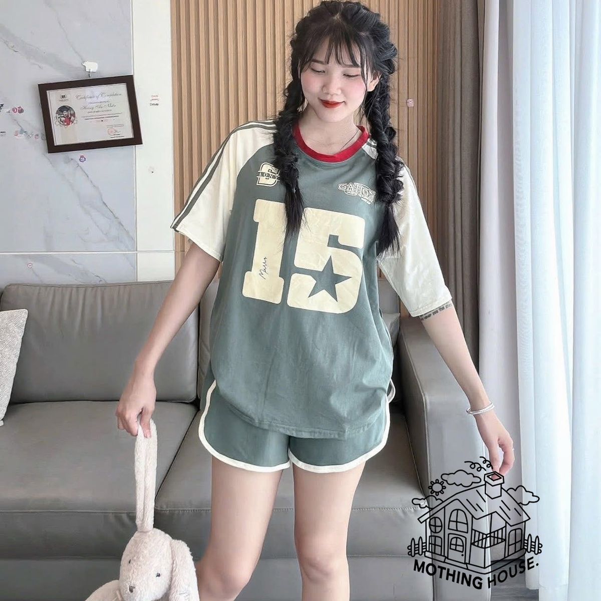 Unisex Raglan Sleeve Color Block Short Sleeve Top With Wide Leg Shorts Set - American Casual Sportswear Outfit_ecoleips.com