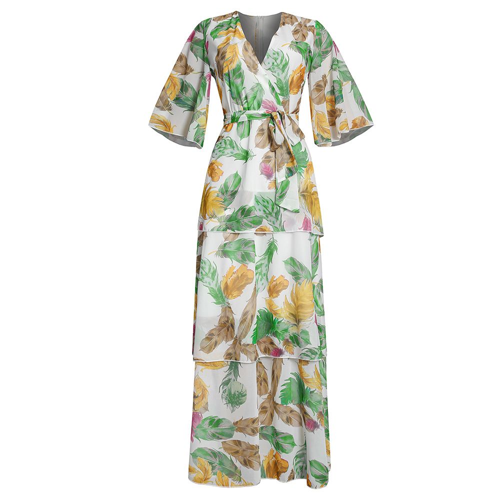 Fashion V-Neck Floral Maxi Dress – Plus Size Boho Beach Dress For Women, Flowy & Comfortable_ecoleips.com