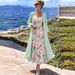 Women's Floral Print Two-Piece Dress Set, V-Neck 3/4 Sleeve Loose Fit Maxi Dress With 3d Floral Pattern, Casual Comfort Outfit_ecoleips.com