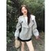 2025 Autumn New Gray Hooded Sweatshirt For Women Korean Style Casual Baseball Jacket Fleece Hoodie Top_ecoleips.com