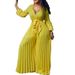 C8468 2022 European And American Summer New V-neck Sexy Tie Pleated Wide-leg Plus Size Foreign Trade Jumpsuit_ecoleips.com