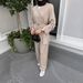 2025 New Muslim Women's Knitted Cardigan Waist-Cinching Top And Long Pants Casual Set_ecoleips.com