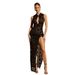 Women's Sexy Black Lace Hollow Out High Slit Panel Sleeveless Bodycon Maxi Dress – Ins Style Club Gown_ecoleips.com