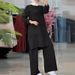 Muslim Women's Two-Piece Sportswear Set Double Bar Elegant Pure Color Long Sleeve Shirt Wide Leg Pants Outfit_ecoleips.com