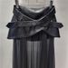 Mesh Patchwork PU Leather Black Midi For Women, Stylish Pleated A-line Skirt, Super Pretty Half Skirt_ecoleips.com