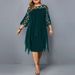 European And American Lace Patchwork Three-Quarter Sleeve Irregular Hem Chiffon Dress In Stock_ecoleips.com