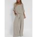 Women's Casual Loose Solid Color Cotton Linen Pants Suit Short Sleeved Summer Outfit_ecoleips.com