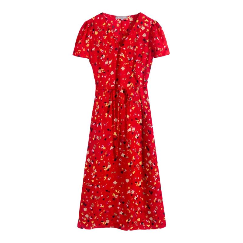 2024 Summer New European American Style Fashionable Romantic With Elegant Slit And Tie, Mid-Length Wrap Dress Wholesale_ecoleips.com