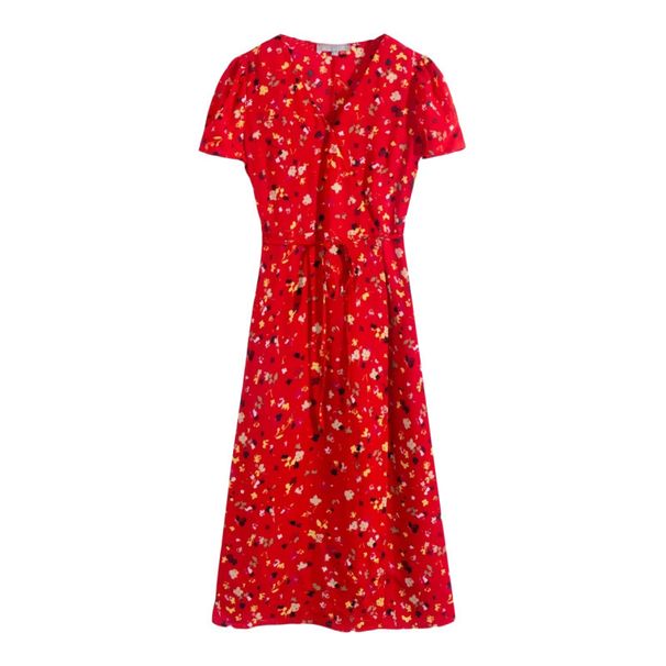 2024 Summer New European American Style Fashionable Romantic With Elegant Slit And Tie, Mid-Length Wrap Dress Wholesale_ecoleips.com